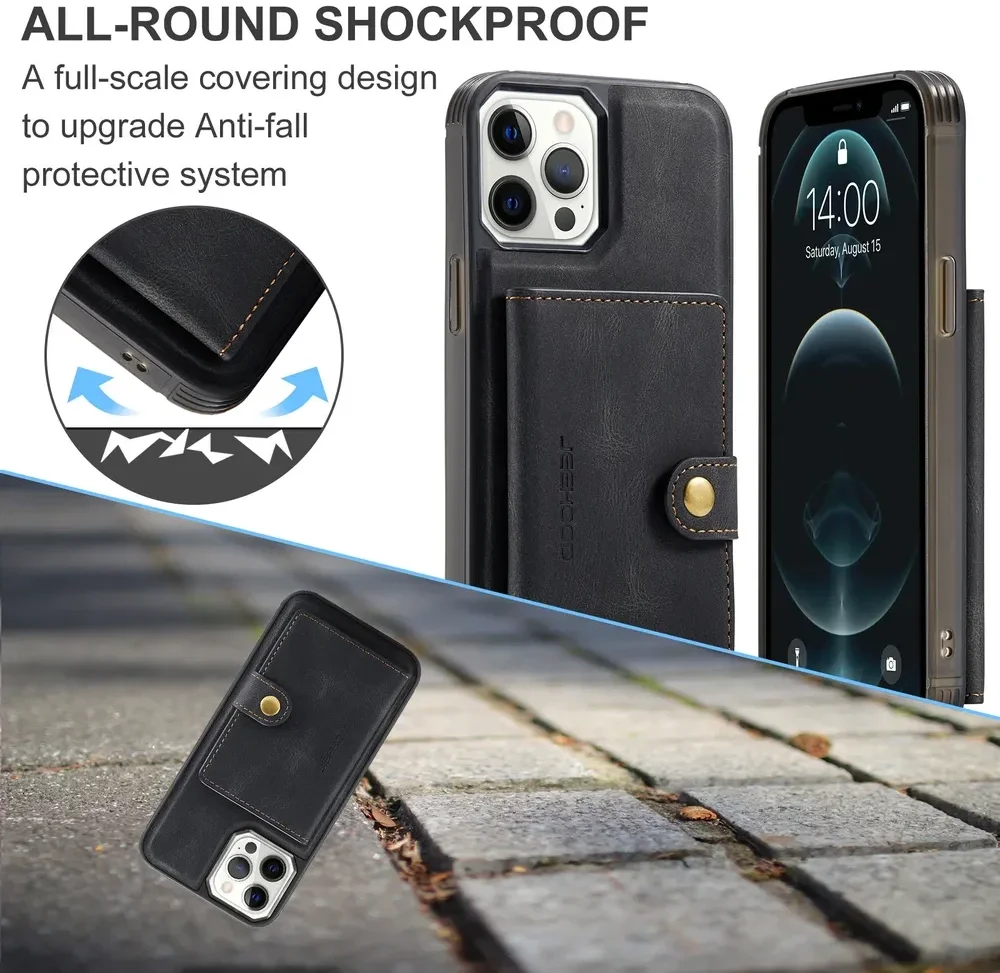 CaseMe JH-01 iPhone 12/12Pro Hoesje met Magnetische Kaarthouder Zwart afbeelding 5