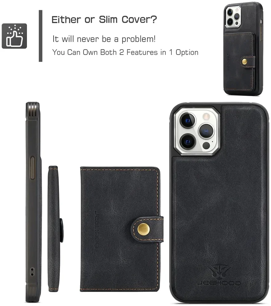 CaseMe JH-01 iPhone 12/12Pro Hoesje met Magnetische Kaarthouder Zwart afbeelding 7