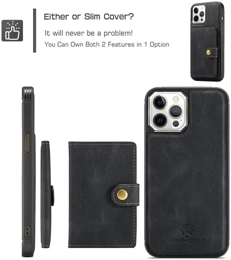 CaseMe JH-01 iPhone 12/12Pro Hoesje met Magnetische Kaarthouder Zwart afbeelding 7