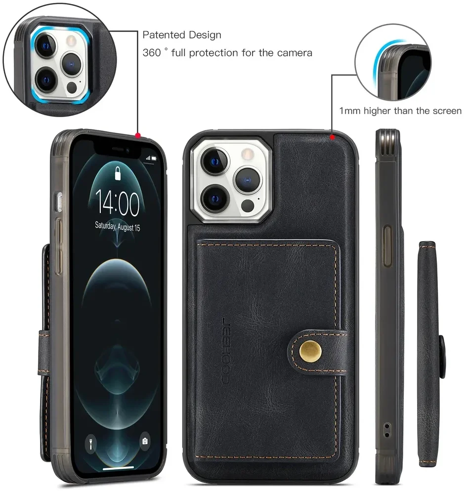 CaseMe JH-01 iPhone 12/12Pro Hoesje met Magnetische Kaarthouder Zwart afbeelding 8