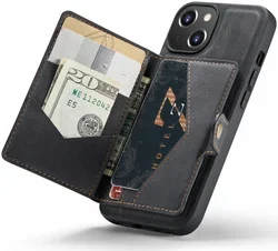 CaseMe JH-01 Apple iPhone 15 Hoesje met Magnetische Kaarthouder Zwart afbeelding
