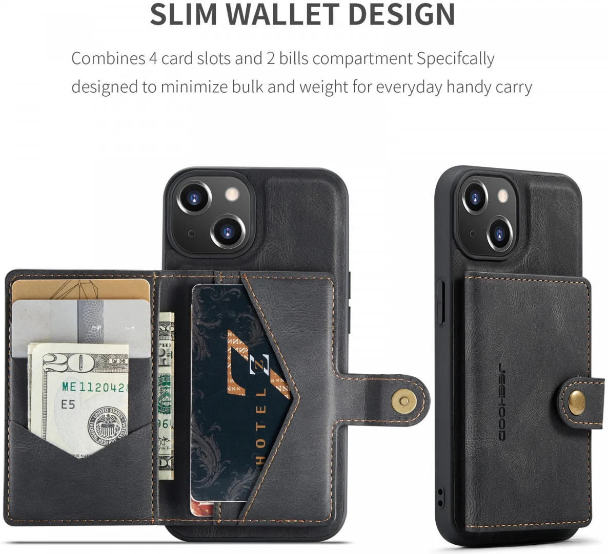 CaseMe JH-01 Apple iPhone 15 Hoesje met Magnetische Kaarthouder Zwart afbeelding 5