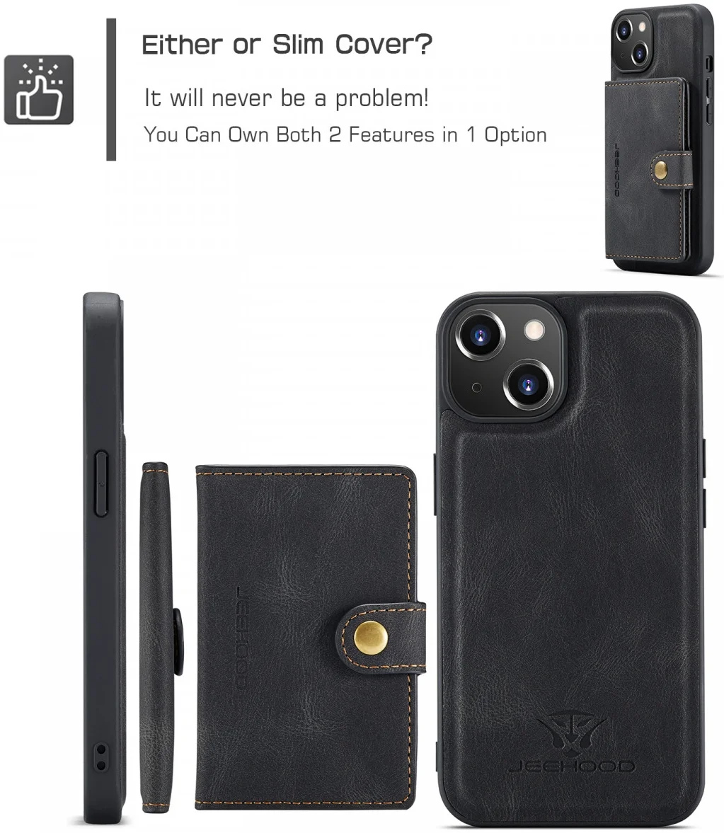 CaseMe JH-01 Apple iPhone 15 Hoesje met Magnetische Kaarthouder Zwart afbeelding 6
