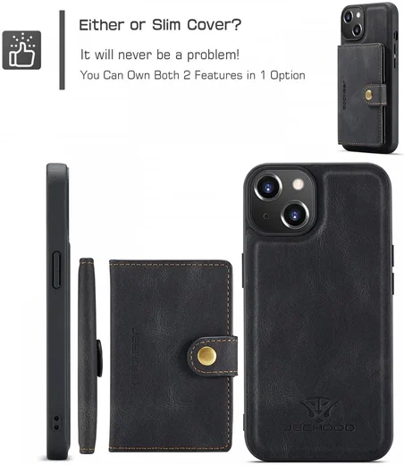 CaseMe JH-01 Apple iPhone 15 Hoesje met Magnetische Kaarthouder Zwart afbeelding 6