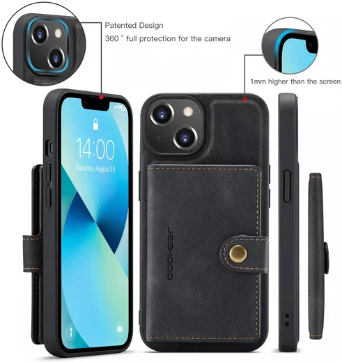 CaseMe JH-01 Apple iPhone 15 Hoesje met Magnetische Kaarthouder Zwart afbeelding 7