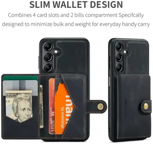 CaseMe JH-01 Samsung A14 5G Hoesje met Magnetische Kaarthouder Zwart afbeelding 4