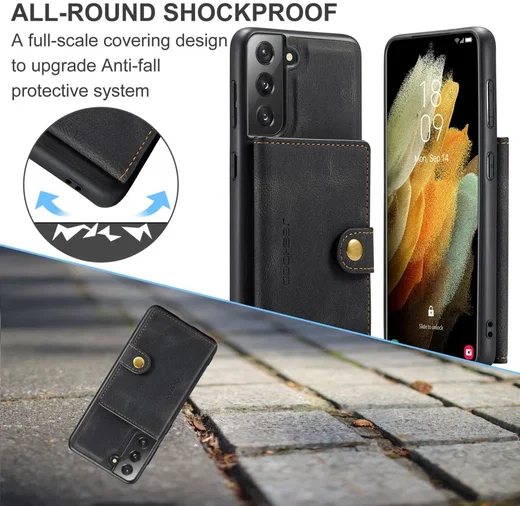 CaseMe JH-01 Samsung Galaxy S22 Hoesje Magnetische Kaarthouder Zwart afbeelding 4