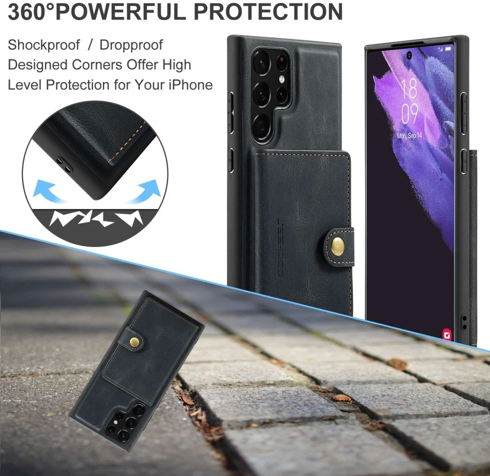 CaseMe JH-01 Samsung S22 Ultra Hoesje Magnetische Kaarthouder Zwart afbeelding 3