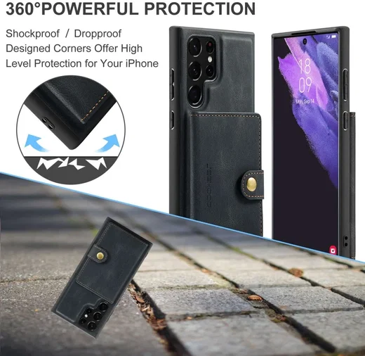 CaseMe JH-01 Samsung S22 Ultra Hoesje Magnetische Kaarthouder Zwart afbeelding 3