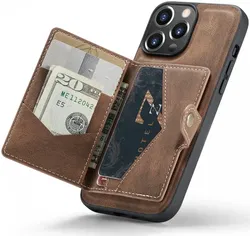 CaseMe JH-01 Apple iPhone 15 Pro Hoesje Magnetische Kaarthouder Bruin afbeelding