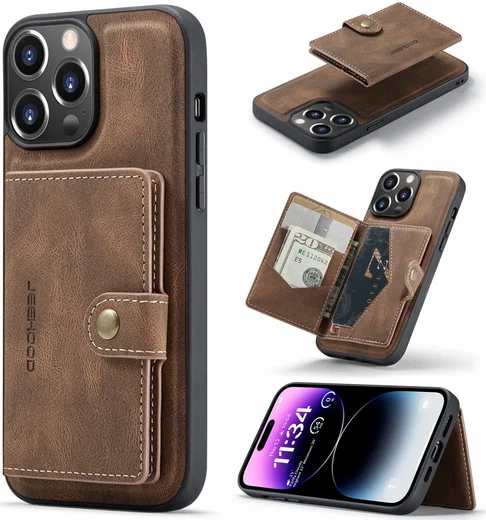 CaseMe JH-01 Apple iPhone 15 Pro Hoesje Magnetische Kaarthouder Bruin afbeelding 2