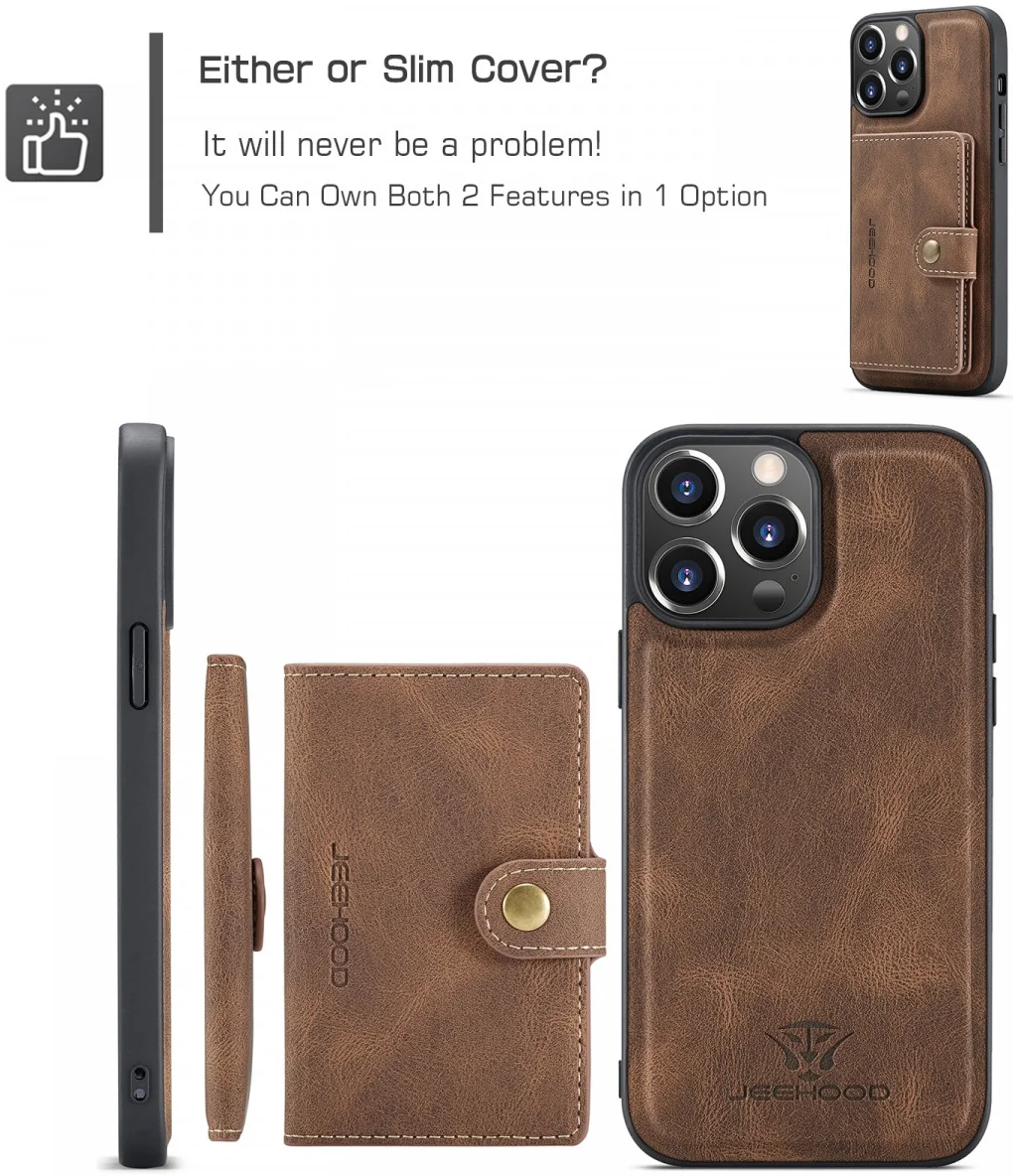 CaseMe JH-01 Apple iPhone 15 Pro Hoesje Magnetische Kaarthouder Bruin afbeelding 5