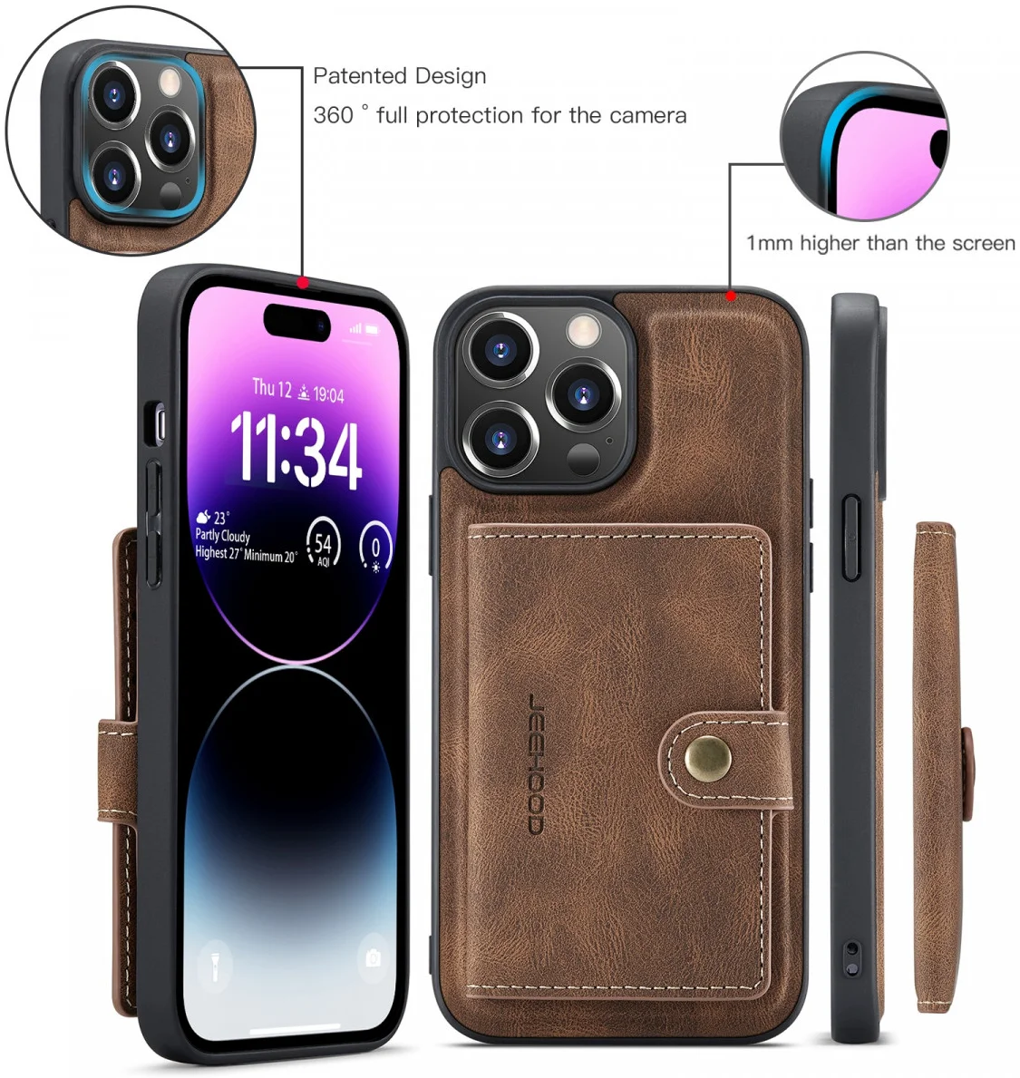 CaseMe JH-01 Apple iPhone 15 Pro Hoesje Magnetische Kaarthouder Bruin afbeelding 6