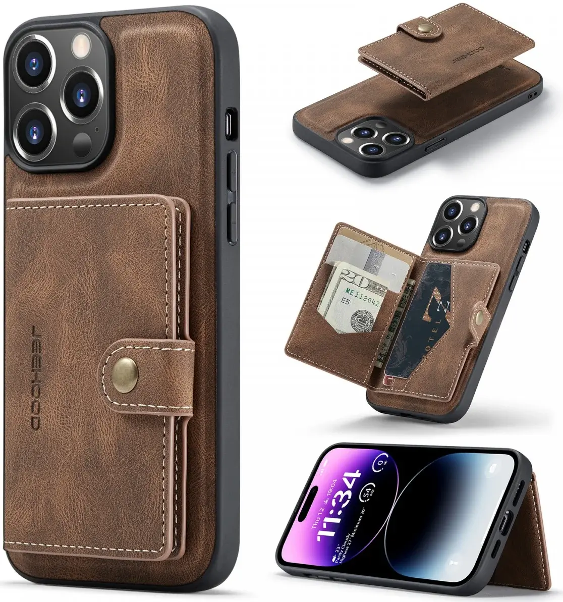 CaseMe JH-01 iPhone 15 Pro Max Hoesje Magnetische Kaarthouder Bruin afbeelding 2