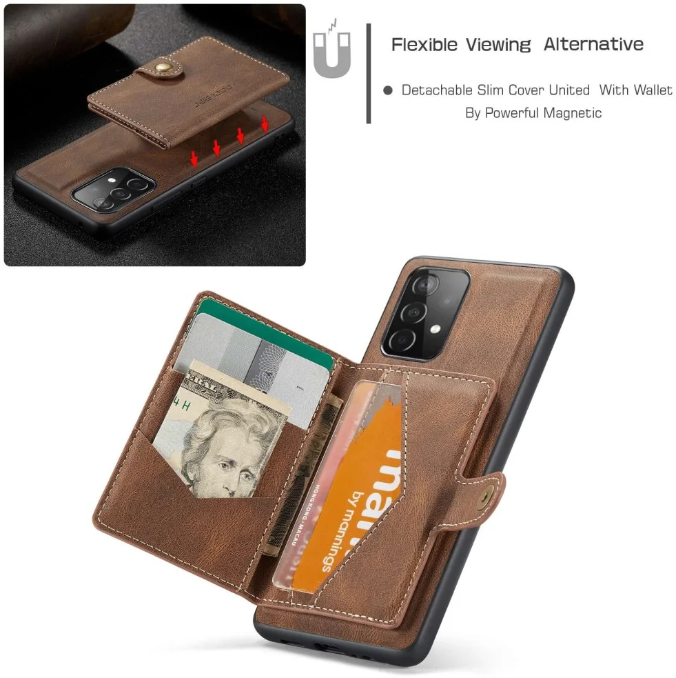 CaseMe JH-01 Samsung Galaxy A33 Hoesje Magnetische Kaarthouder Bruin afbeelding 4