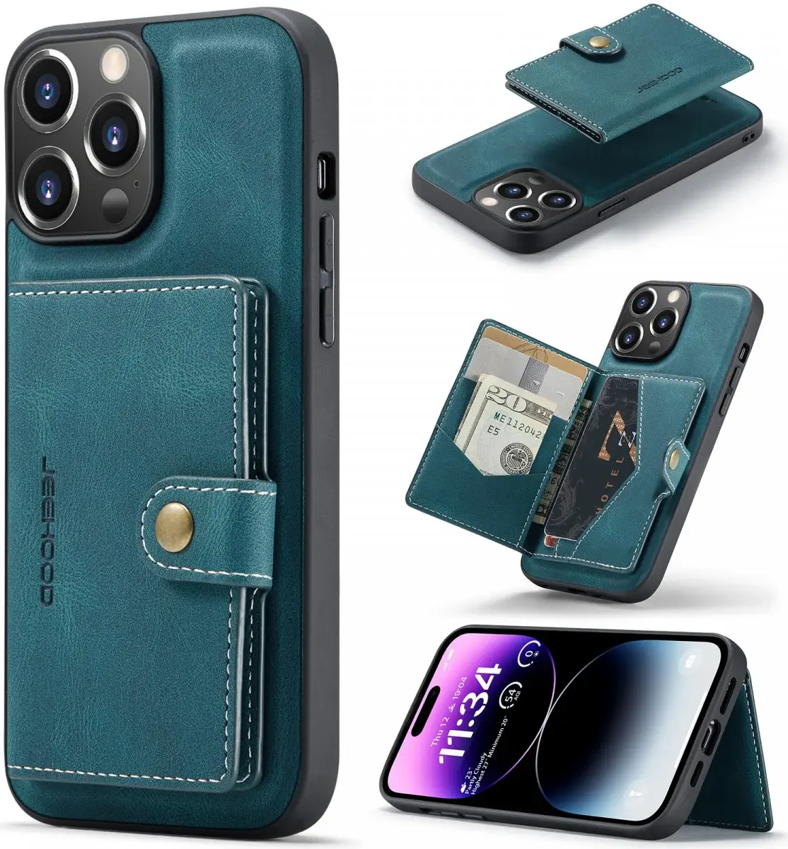CaseMe JH-01 iPhone 15 Pro Max Hoesje Magnetische Kaarthouder Blauw afbeelding 2