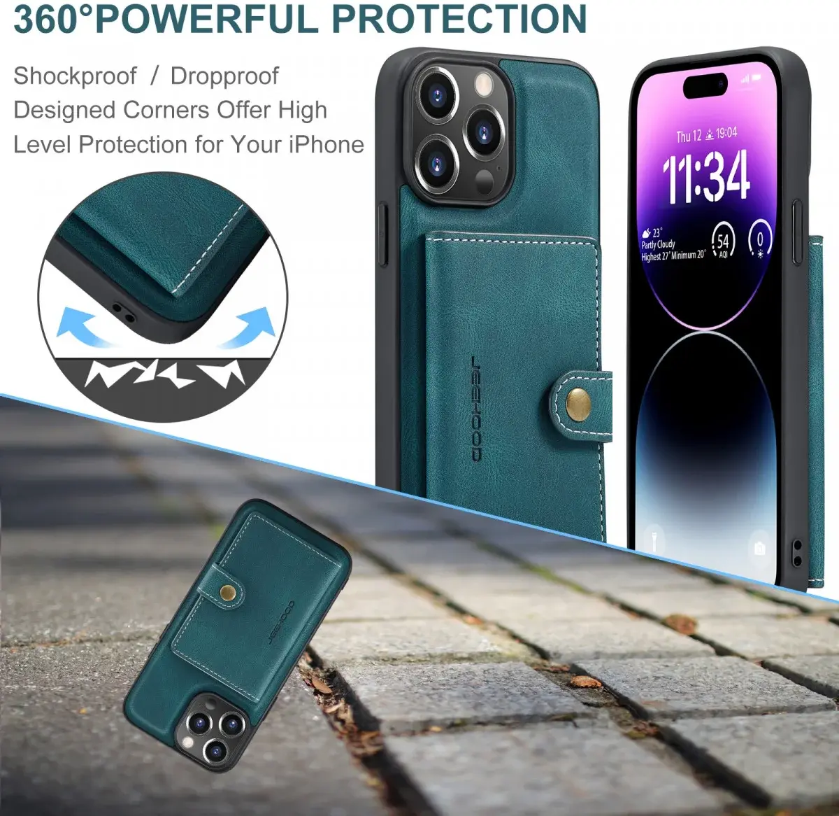 CaseMe JH-01 iPhone 15 Pro Max Hoesje Magnetische Kaarthouder Blauw afbeelding 4