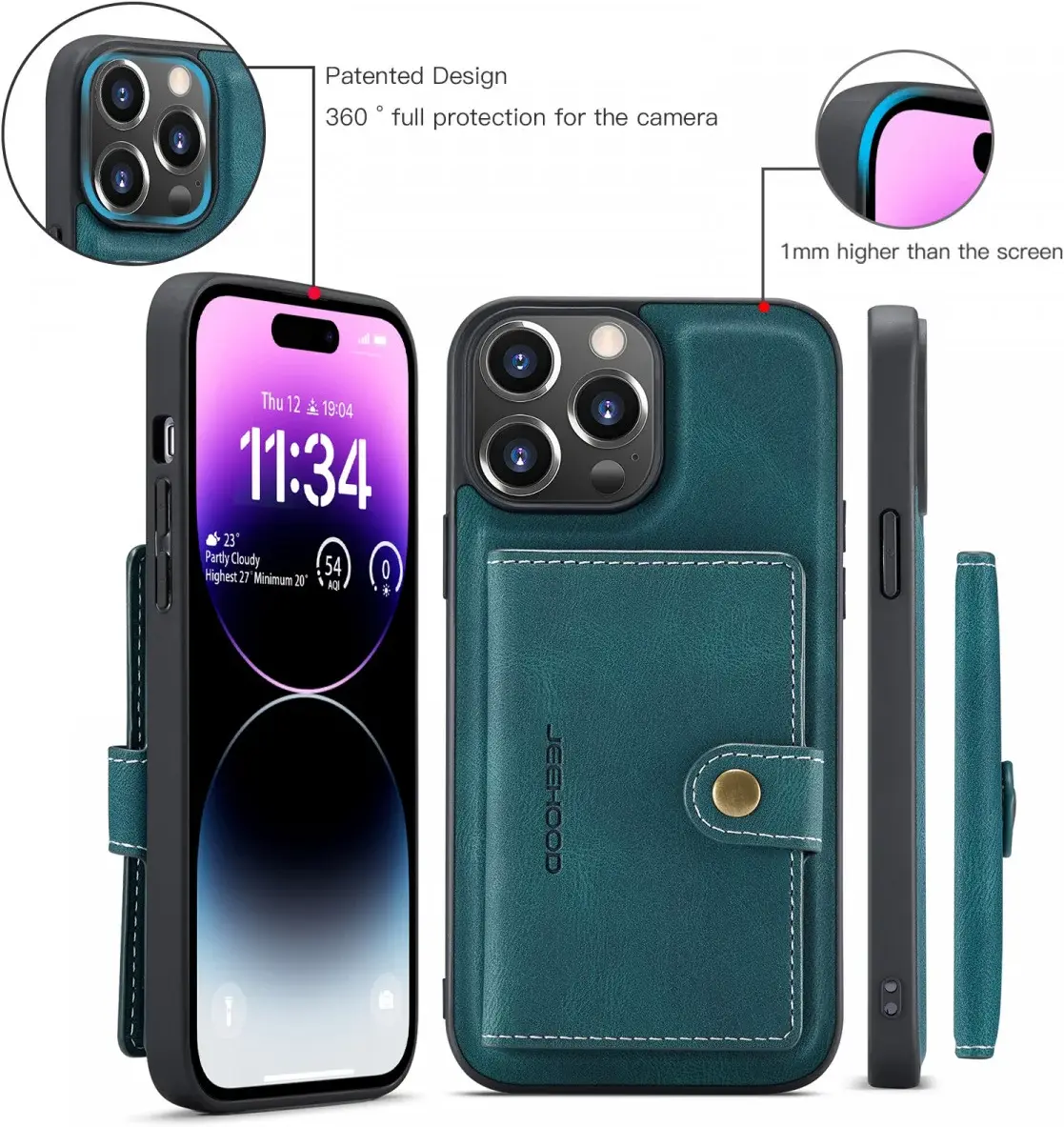 CaseMe JH-01 iPhone 15 Pro Max Hoesje Magnetische Kaarthouder Blauw afbeelding 6