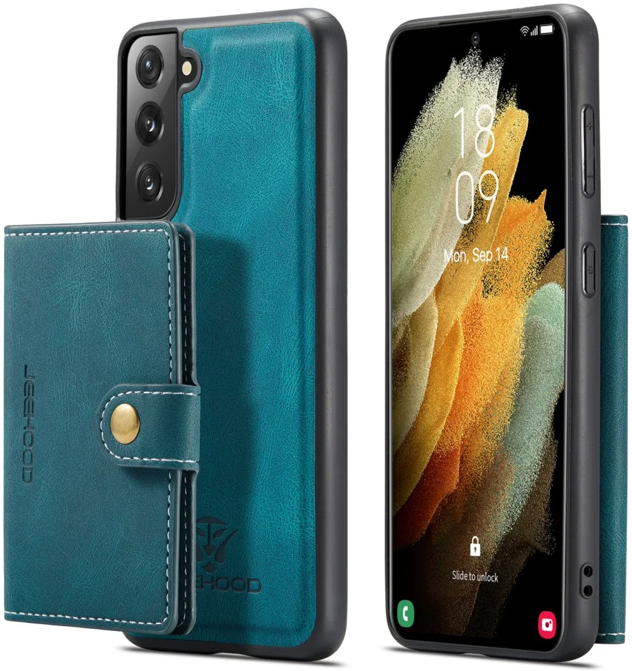 CaseMe JH-01 Samsung Galaxy S22 Hoesje Magnetische Kaarthouder Blauw afbeelding 2