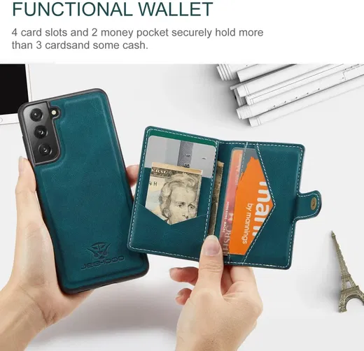 CaseMe JH-01 Samsung Galaxy S22 Hoesje Magnetische Kaarthouder Blauw afbeelding 3