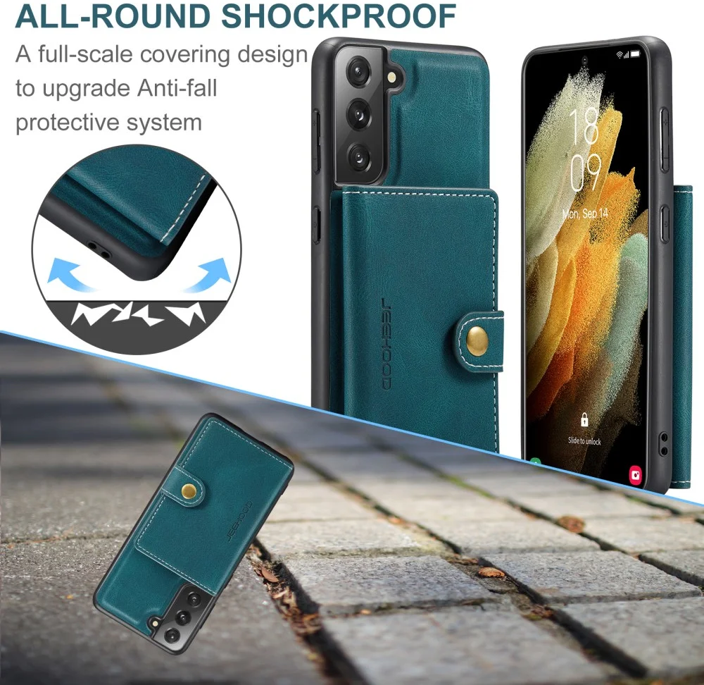 CaseMe JH-01 Samsung Galaxy S22 Hoesje Magnetische Kaarthouder Blauw afbeelding 4