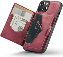 CaseMe JH-01 Apple iPhone 14 Hoesje met Magnetische Kaarthouder Rood afbeelding