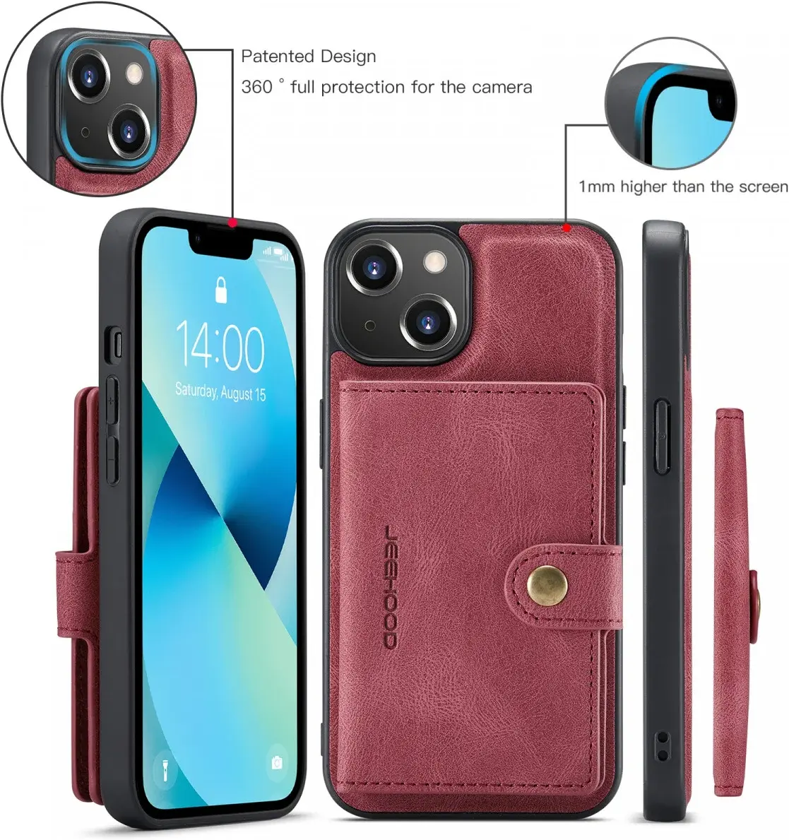 CaseMe JH-01 Apple iPhone 15 Plus Hoesje Magnetische Kaarthouder Rood afbeelding 6