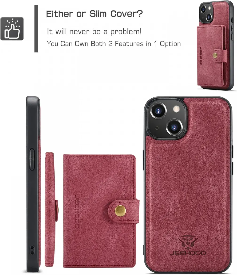 CaseMe JH-01 Apple iPhone 15 Plus Hoesje Magnetische Kaarthouder Rood afbeelding 7