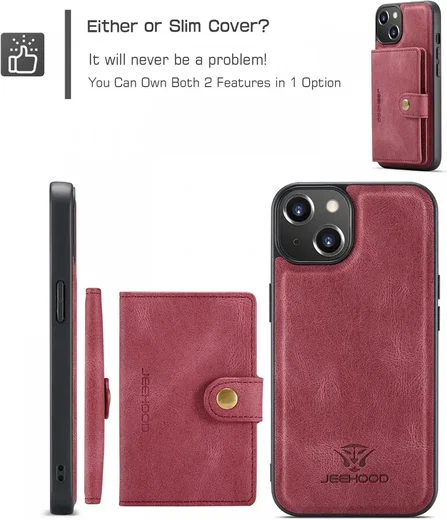 CaseMe JH-01 Apple iPhone 15 Plus Hoesje Magnetische Kaarthouder Rood afbeelding 7