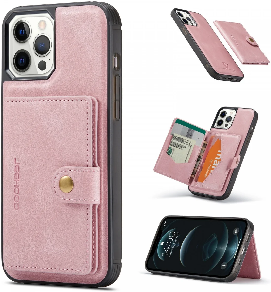 CaseMe JH-01 Apple iPhone 13 Hoesje met Magnetische Kaarthouder Roze afbeelding 4
