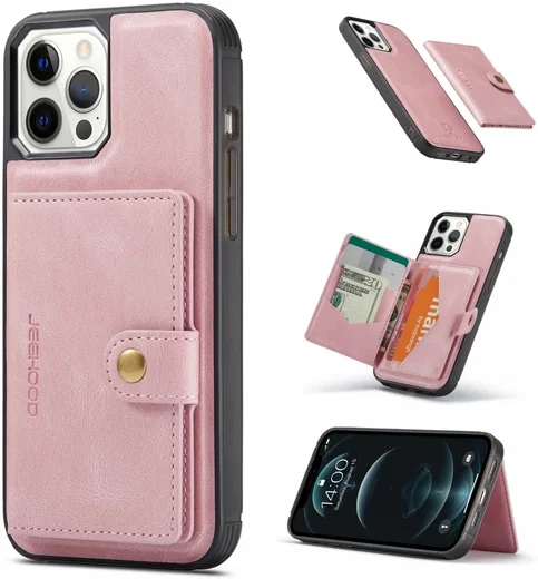 CaseMe JH-01 Apple iPhone 13 Hoesje met Magnetische Kaarthouder Roze afbeelding 4
