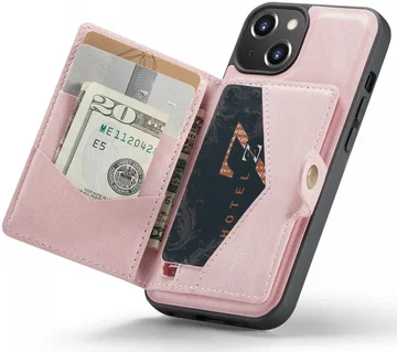 CaseMe JH-01 Apple iPhone 15 Hoesje met Magnetische Kaarthouder Roze