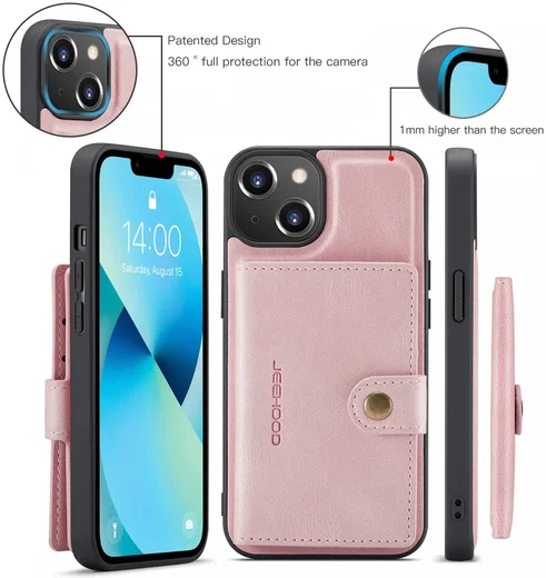 CaseMe JH-01 Apple iPhone 15 Hoesje met Magnetische Kaarthouder Roze afbeelding 4