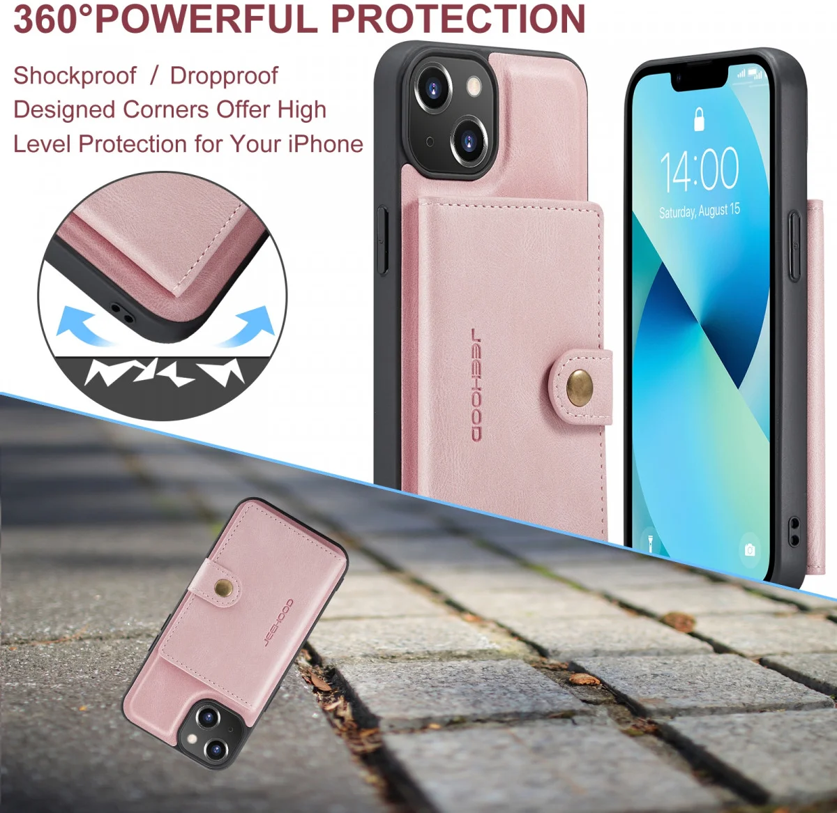 CaseMe JH-01 Apple iPhone 15 Hoesje met Magnetische Kaarthouder Roze afbeelding 5