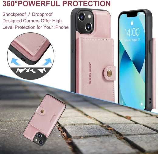 CaseMe JH-01 Apple iPhone 15 Hoesje met Magnetische Kaarthouder Roze afbeelding 5