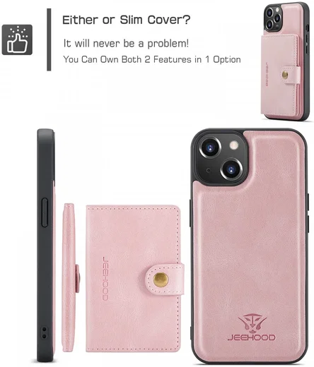 CaseMe JH-01 Apple iPhone 15 Hoesje met Magnetische Kaarthouder Roze afbeelding 6