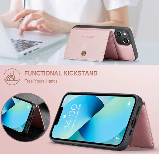 CaseMe JH-01 Apple iPhone 15 Hoesje met Magnetische Kaarthouder Roze afbeelding 7