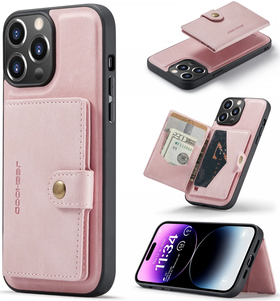 CaseMe JH-01 Apple iPhone 15 Pro Hoesje Magnetische Kaarthouder Roze afbeelding 2