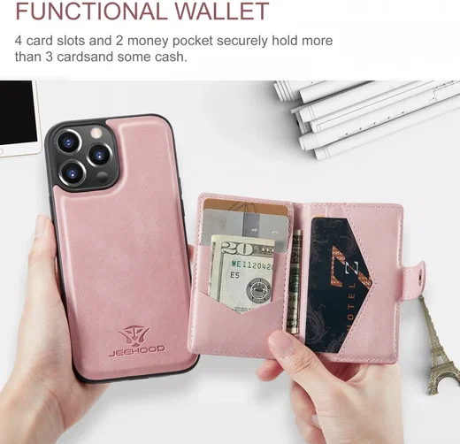 CaseMe JH-01 Apple iPhone 15 Pro Hoesje Magnetische Kaarthouder Roze afbeelding 3