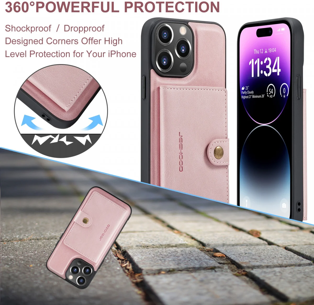 CaseMe JH-01 Apple iPhone 15 Pro Hoesje Magnetische Kaarthouder Roze afbeelding 4