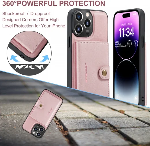 CaseMe JH-01 Apple iPhone 15 Pro Hoesje Magnetische Kaarthouder Roze afbeelding 4