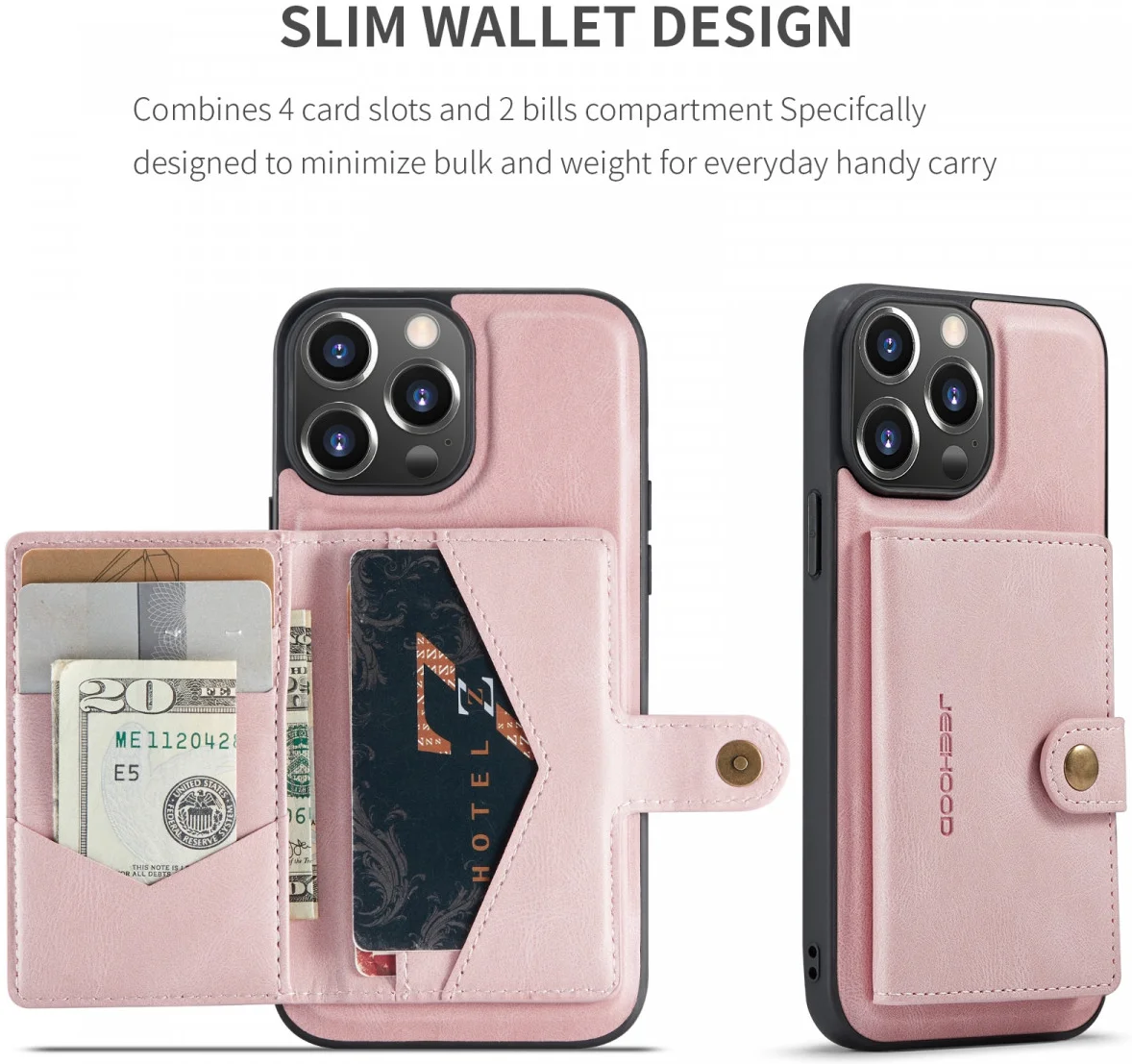 CaseMe JH-01 Apple iPhone 15 Pro Hoesje Magnetische Kaarthouder Roze afbeelding 6