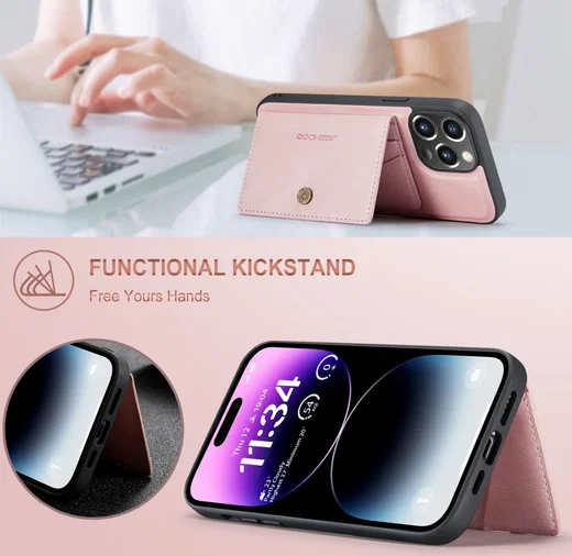 CaseMe JH-01 Apple iPhone 15 Pro Hoesje Magnetische Kaarthouder Roze afbeelding 8