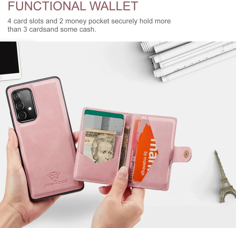 CaseMe JH-01 Samsung Galaxy A33 Hoesje Magnetische Kaarthouder Roze afbeelding 3