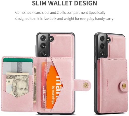 CaseMe JH-01 Samsung Galaxy S22 Hoesje Magnetische Kaarthouder Roze afbeelding 9