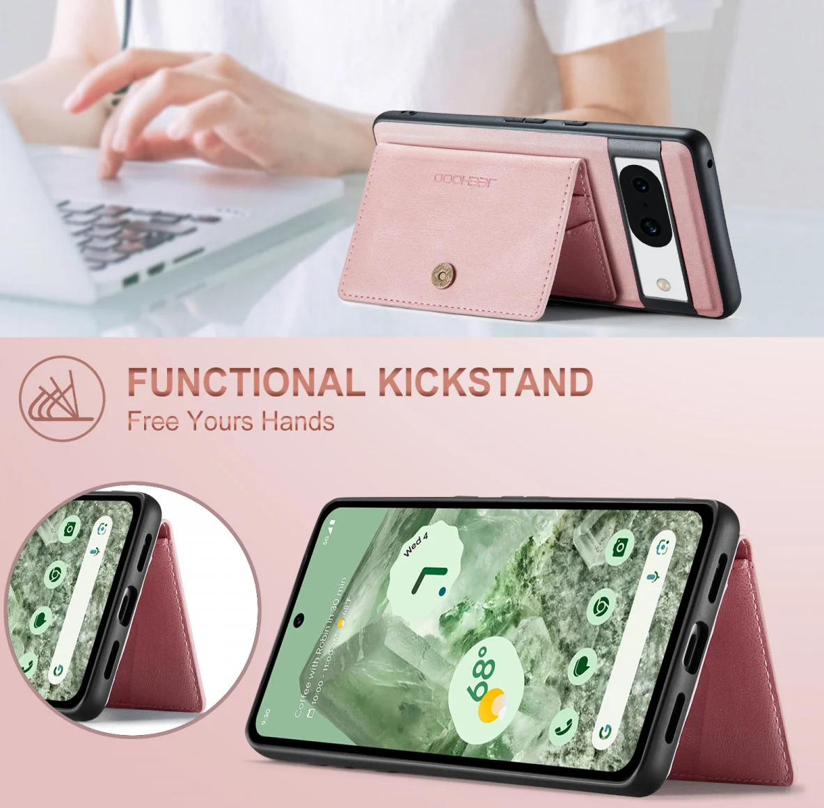 CaseMe JH-01 Google Pixel 8a Hoesje met Magnetische Kaarthouder Roze afbeelding 5