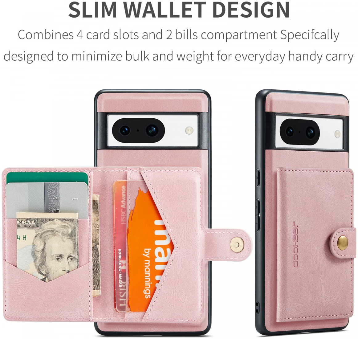 CaseMe JH-01 Google Pixel 8a Hoesje met Magnetische Kaarthouder Roze afbeelding 9
