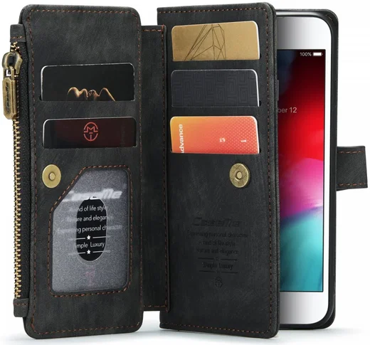 CaseMe C30 iPhone SE (2020 / 2022) Hoesje Pasjeshouder Book Case Zwart afbeelding 1