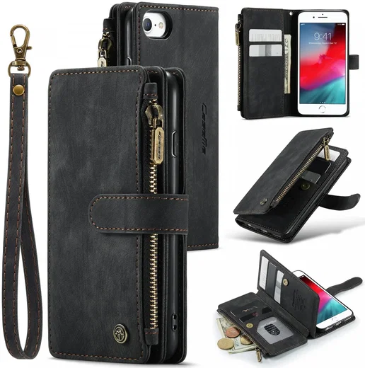 CaseMe C30 iPhone SE (2020 / 2022) Hoesje Pasjeshouder Book Case Zwart afbeelding 4