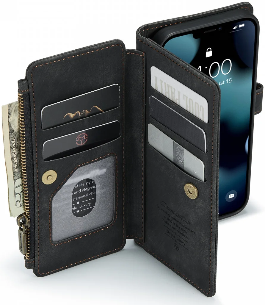 CaseMe C30 Apple iPhone 13 Hoesje Pasjeshouder Book Case Zwart afbeelding 2